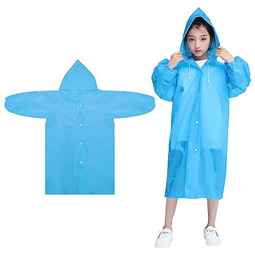 Tinsellns Kids Raincoats, Kids Waterproof Rain Coat Boys Girls Rain Poncho Rain Jacket with Hood EVA Emergency Raincoats, for Outdoor Climbing Cycling Hiking Camping (Blue)