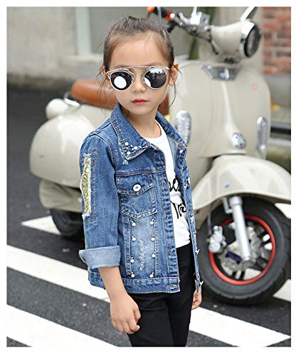 Spring And Autumn Girls Denim Paillette Butterfly Jacket Kid'S Jacket Top(7-8Y)