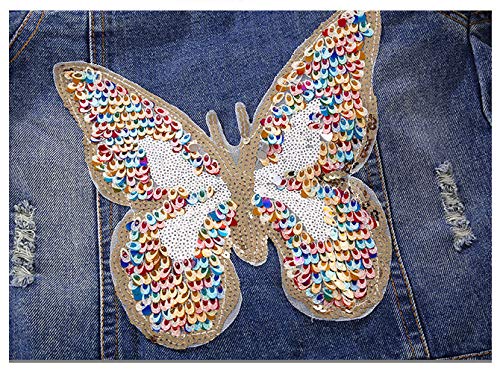 Spring And Autumn Girls Denim Paillette Butterfly Jacket Kid'S Jacket Top(7-8Y)