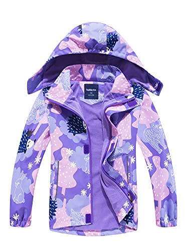 NATUST Girls Fleece Lined Raincoat Waterproof Jackets With Removable Hood Kids Active Jacket Hedgehog 11-12 Years