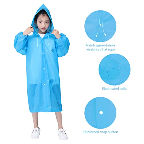 Tinsellns Kids Raincoats, Kids Waterproof Rain Coat Boys Girls Rain Poncho Rain Jacket with Hood EVA Emergency Raincoats, for Outdoor Climbing Cycling Hiking Camping (Blue)