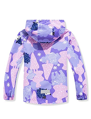NATUST Girls Fleece Lined Raincoat Waterproof Jackets With Removable Hood Kids Active Jacket Hedgehog 11-12 Years