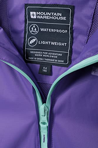 Mountain Warehouse Torrent Kids Waterproof Rain Jacket - Taped Seams Raincoat, Lightweight, Breathable, Girls & Boys Rainwear -Ideal for Spring Summer, Travelling, Wet Weather Lilac 11-12 Years