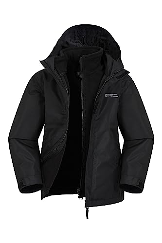 Mountain Warehouse Fell Kids 3 in 1 Jacket - Water-Resistant Triclimate Raincoat, Detachable Inner Coat & Packaway Hood - For, Walking, Hiking & Outdoors Black 9-10 Years