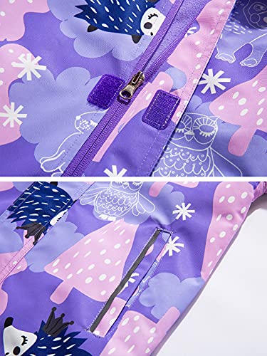 NATUST Girls Fleece Lined Raincoat Waterproof Jackets With Removable Hood Kids Active Jacket Hedgehog 11-12 Years