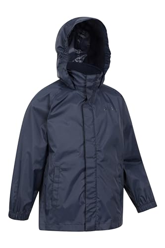 Mountain Warehouse Pakka Kids Waterproof Jacket - Wind Resistant, Lightweight & Breathable Rain Coat for Girls & Boys with Packaway Bag - For Wet Weather, Travel, Spring Summer Dark Blue 11-12 Years