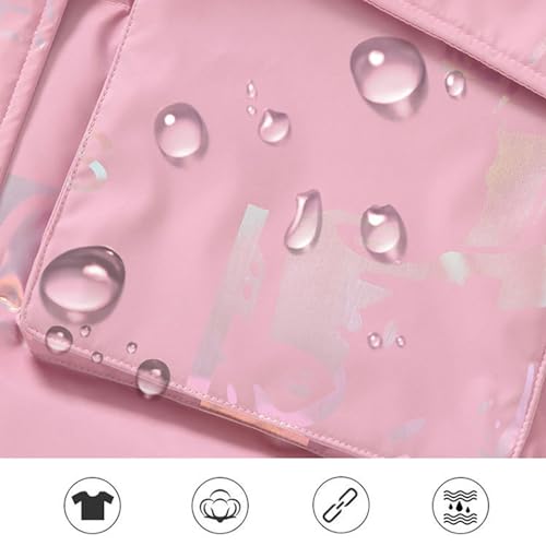 De feuilles Kids Girls Hooded Padded Coat Winter Warm Mid-Length Jacket Solid Color Shiny Letter Print with Faux Fur Hooded