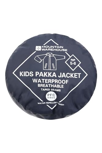 Mountain Warehouse Pakka Kids Waterproof Jacket - Wind Resistant, Lightweight & Breathable Rain Coat for Girls & Boys with Packaway Bag - For Wet Weather, Travel, Spring Summer Dark Blue 11-12 Years