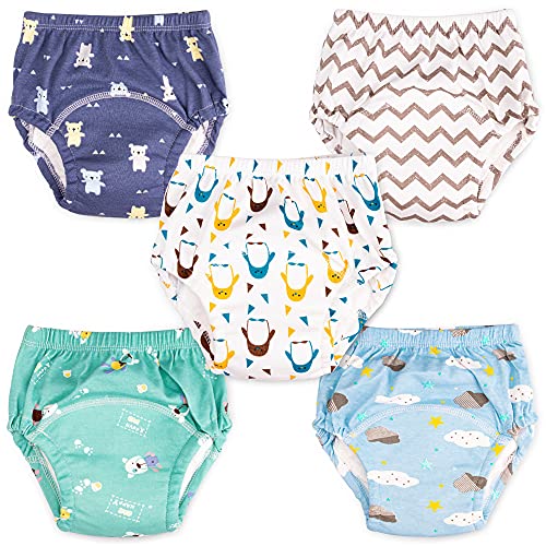 Heekcaa Toddlers Boys Pants, Pack of 5 Briefs With Absorption Layer, 100% Soft Cotton Boys Underwear, Gifts For Boys Toddlers Age 18 Months - 5 Years (Blue, 2 years)