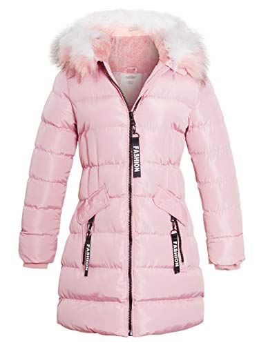 SS7 Girls Padded Parka Coat Faux Fur Fleece Lined Jacket Age 3 4 7 8 9 10 11 12 13 (Age 11/12, Pink)