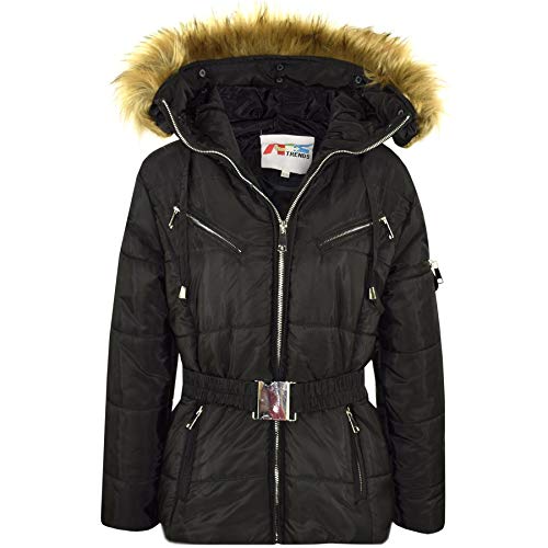 A2Z 4 Kids Kids Girls Puffer Hooded Stylish Detachable Faux Fur Coats - Jacket Belted 582 Black 9-10