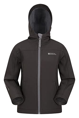 Mountain Warehouse Exodus Kids Softshell Jacket - Breathable, Wind Resistant, Water Resistant & Fleece Lined Coat for Boys & Girls - For Spring Summer, Hiking & Outdoors Black 13 Years