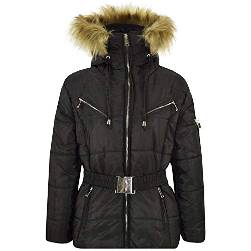 A2Z 4 Kids Kids Girls Puffer Hooded Stylish Detachable Faux Fur Coats - Jacket Belted 582 Black 9-10