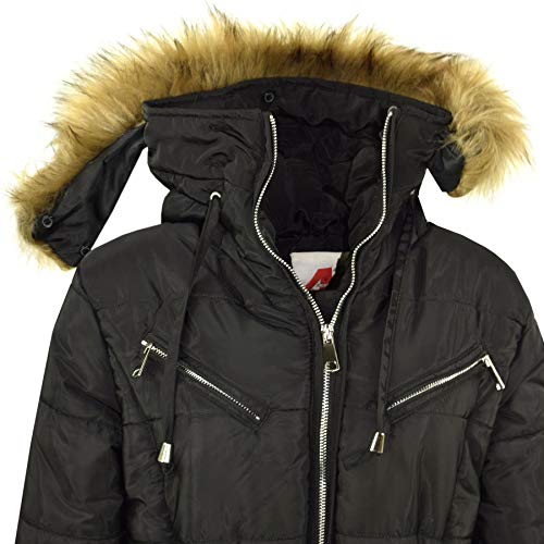 A2Z 4 Kids Kids Girls Puffer Hooded Stylish Detachable Faux Fur Coats - Jacket Belted 582 Black 9-10