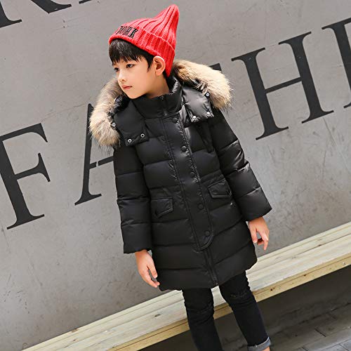 amropi Kids Girls Winter Puffer Jacket Padded Long Coat with Fur Hood (Black,11-12Years)