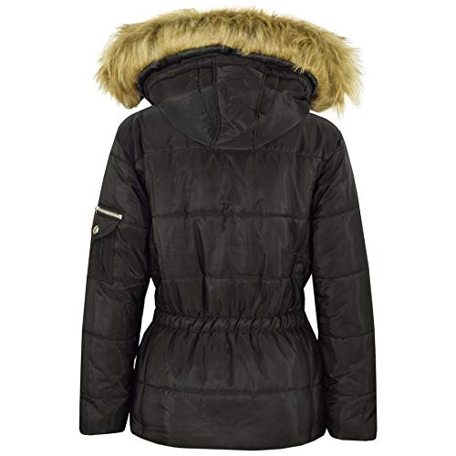 A2Z 4 Kids Kids Girls Puffer Hooded Stylish Detachable Faux Fur Coats - Jacket Belted 582 Black 9-10