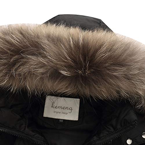 amropi Kids Girls Winter Puffer Jacket Padded Long Coat with Fur Hood (Black,11-12Years)