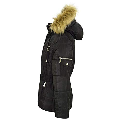 A2Z 4 Kids Kids Girls Puffer Hooded Stylish Detachable Faux Fur Coats - Jacket Belted 582 Black 9-10