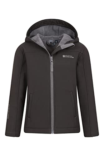 Mountain Warehouse Exodus Kids Softshell Jacket - Breathable, Wind Resistant, Water Resistant & Fleece Lined Coat for Boys & Girls - For Spring Summer, Hiking & Outdoors Black 13 Years