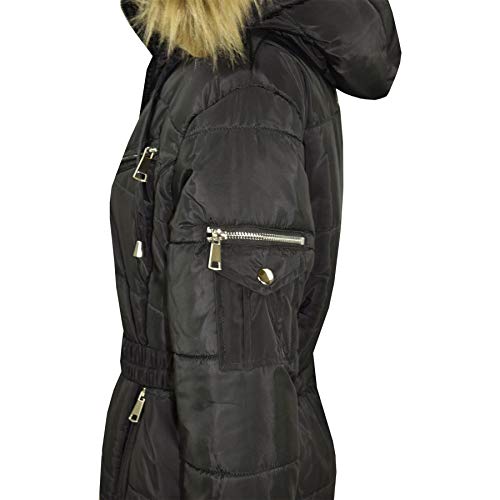 A2Z 4 Kids Kids Girls Puffer Hooded Stylish Detachable Faux Fur Coats - Jacket Belted 582 Black 9-10