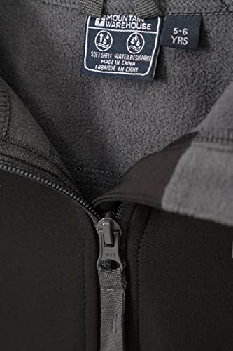 Mountain Warehouse Exodus Kids Softshell Jacket - Breathable, Wind Resistant, Water Resistant & Fleece Lined Coat for Boys & Girls - For Spring Summer, Hiking & Outdoors Black 13 Years