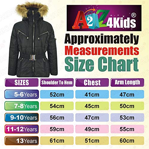 A2Z 4 Kids Kids Girls Puffer Hooded Stylish Detachable Faux Fur Coats - Jacket Belted 582 Black 9-10