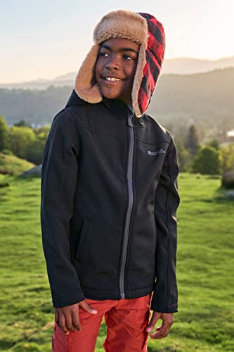 Mountain Warehouse Exodus Kids Softshell Jacket - Breathable, Wind Resistant, Water Resistant & Fleece Lined Coat for Boys & Girls - For Spring Summer, Hiking & Outdoors Black 13 Years