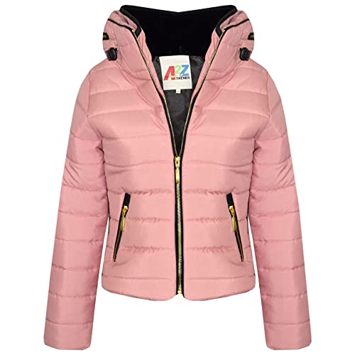 A2Z 4 Kids Girls Jacket Kids Stylish Padded Dusty Pink Puffer Bubble Fur Collar - Puffer Jacket Dusty Pink 7-8