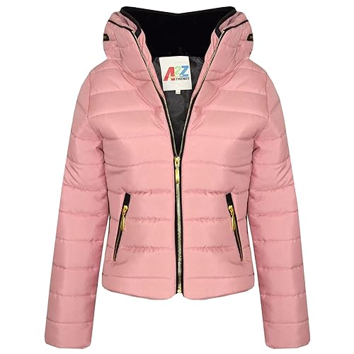 A2Z 4 Kids Girls Jacket Kids Stylish Padded Dusty Pink Puffer Bubble Fur Collar - Puffer Jacket Dusty Pink 7-8