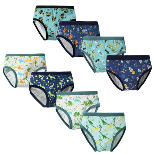 FedMois Boys Cotton Briefs Underwear Underpants (Pack of 8), Dinosaurs and Band, 3-5 Years
