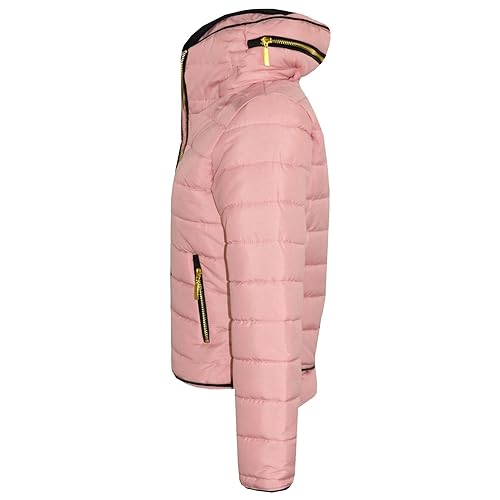 A2Z 4 Kids Girls Jacket Kids Stylish Padded Dusty Pink Puffer Bubble Fur Collar - Puffer Jacket Dusty Pink 7-8