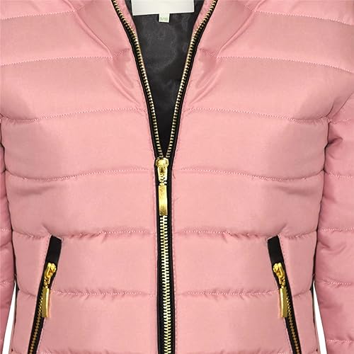 A2Z 4 Kids Girls Jacket Kids Stylish Padded Dusty Pink Puffer Bubble Fur Collar - Puffer Jacket Dusty Pink 7-8