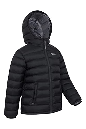 Mountain Warehouse Seasons Padded Kids Jacket - Water Resistant & Lightweight Insulated Rain Coat for Boys & Girls - Great for Spring Summer, School or Travelling Black 9-10 Years