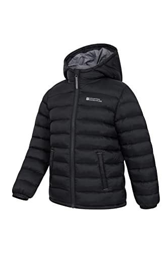 Mountain Warehouse Seasons Padded Kids Jacket - Water Resistant & Lightweight Insulated Rain Coat for Boys & Girls - Great for Spring Summer, School or Travelling Black 9-10 Years