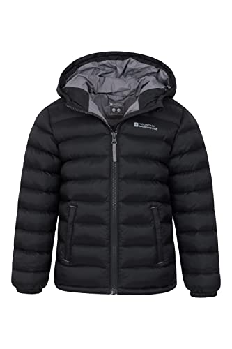 Mountain Warehouse Seasons Padded Kids Jacket - Water Resistant & Lightweight Insulated Rain Coat for Boys & Girls - Great for Spring Summer, School or Travelling Black 9-10 Years