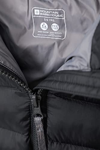 Mountain Warehouse Seasons Padded Kids Jacket - Water Resistant & Lightweight Insulated Rain Coat for Boys & Girls - Great for Spring Summer, School or Travelling Black 9-10 Years