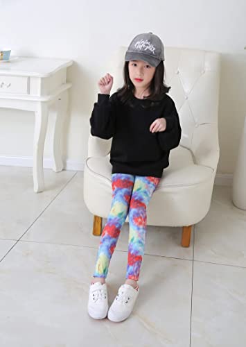 Gavena 3 Pack Girls Leggings Toddler Full Length Tights Kids Cotton Stretchy Pant Trouser (Colourful,9-10 Years)