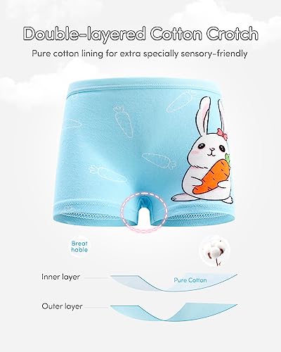 Domee Girls Boxers Shorts Underwear Cotton Knickers Pack of 12 Bunny and Cat 4-6 Years (Manufacturer Size M)