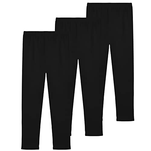 Witwot 3 Pack Girls Leggings Full Length Kids Toddler Cotton Pant Trouser 10-12 Years Black