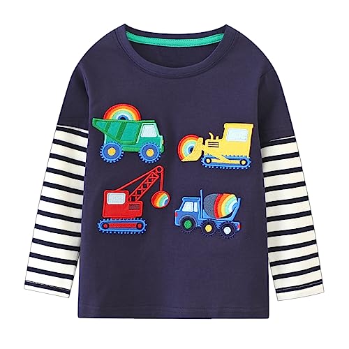 Toddler Boys Long Sleeve T-Shirt Kids Bulldozer Truck Tops Cotton Tee Shirts Outfits for Age 2-3 Years