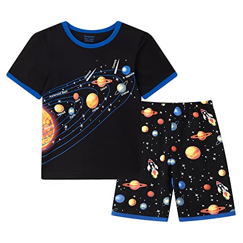 Boys Short Pyjamas Sets Solar System Planets Space Pyjamas Cotton Summer Pjs 2 Piece Outfit Pajamas for Kids Clothes 2-7 Years Black