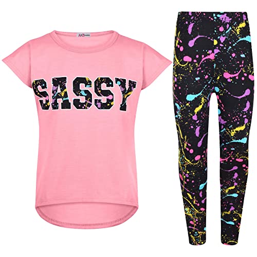 A2Z 4 Kids Girls Top Kids Sassy Print Trendy T Shirt Tops & Legging - Sassy Set 334 Baby Pink._7-8