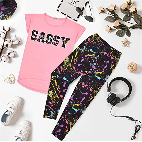 A2Z 4 Kids Girls Top Kids Sassy Print Trendy T Shirt Tops & Legging - Sassy Set 334 Baby Pink._7-8