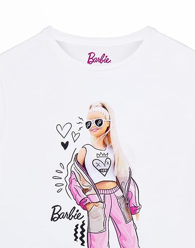 Barbie Girls T-Shirt in White | Doodle Sketch Pose Graphic Tee for Kids | Short-Sleeved Retro Fashion Top | Doll Tshirt Movie Merchandise Gift for Children & Graphic Teens
