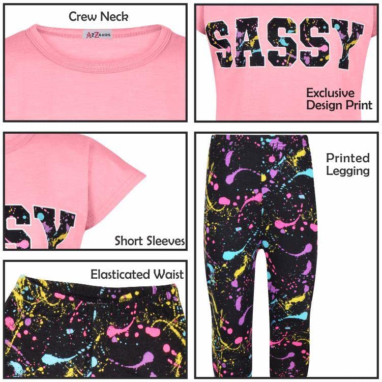 A2Z 4 Kids Girls Top Kids Sassy Print Trendy T Shirt Tops & Legging - Sassy Set 334 Baby Pink._7-8