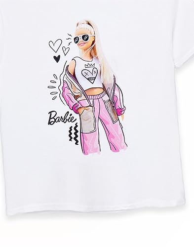 Barbie Girls T-Shirt in White | Doodle Sketch Pose Graphic Tee for Kids | Short-Sleeved Retro Fashion Top | Doll Tshirt Movie Merchandise Gift for Children & Graphic Teens