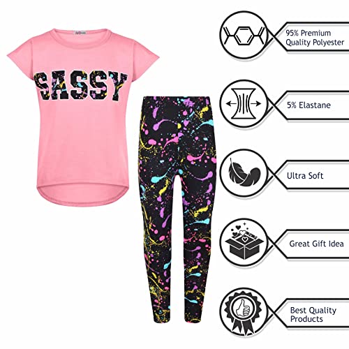 A2Z 4 Kids Girls Top Kids Sassy Print Trendy T Shirt Tops & Legging - Sassy Set 334 Baby Pink._7-8