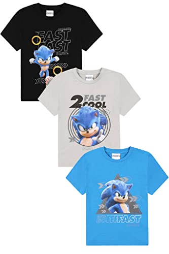 Sonic The Hedgehog 3 Pack Kids T-Shirts Boys Girls Multipack (8-9 Years) Blue