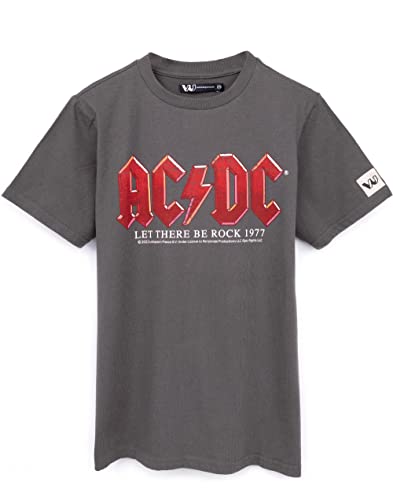 AC/DC T-Shirt for Kids | Boys Girls Let There Be Rock Album Logo | Charcoal Short Sleeve Band Tee 7-8 Years