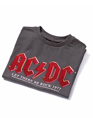 AC/DC T-Shirt for Kids | Boys Girls Let There Be Rock Album Logo | Charcoal Short Sleeve Band Tee 7-8 Years